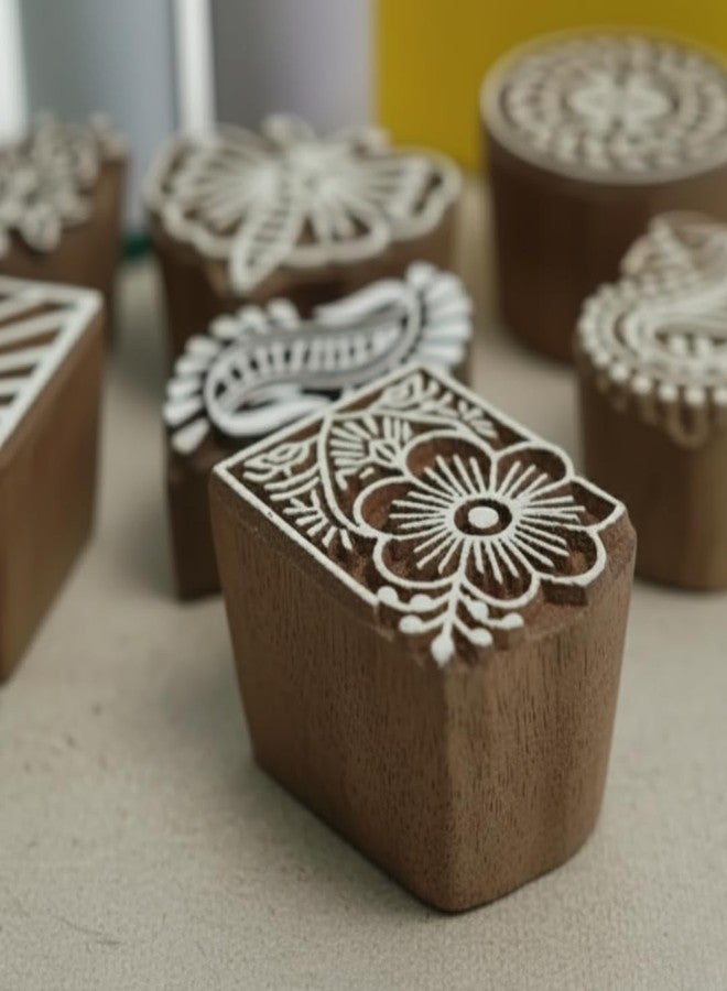 KHUSHA CREATIONS Wooden Block Printing Kit for Fabric Paper and Craft Handmade Wooden Stamps Set with Fabric Paints and Sponge DIY Textile Printing and Art Craft Tool (Any 5 Designs) - Image 5
